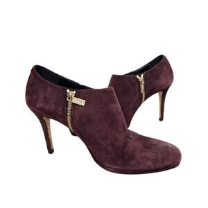 LK Bennett Doris Ankle Zip Booties Stiletto Suede Burgundy Women 39 EU